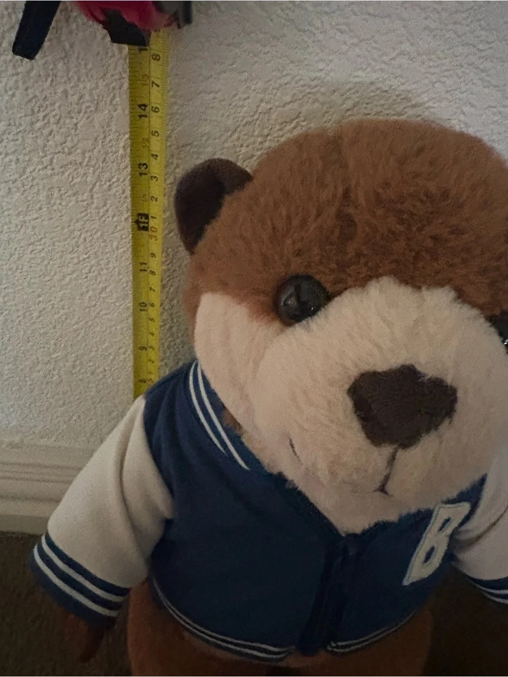 Build-A-Bear Brown Otter in Navy and White Varsity Jacket